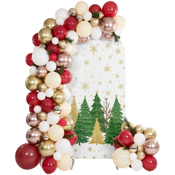 Tree Of Gold Christmas Tree Arch Backdrop Covers 7.2 FT, Winter Snowflakes Green ...