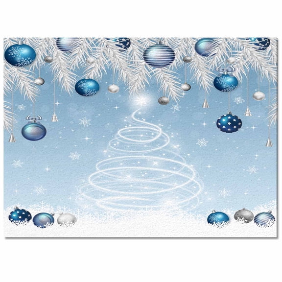 Christmas Tree Area Rug 2x3ft Fir Leaf Xmas Balls Non-Slip Washable Square Rugs Winter Snowflake Sky Blue Soft Felt Indoor Floor Mat for Bedroom Kitchen Living Room Bathroom