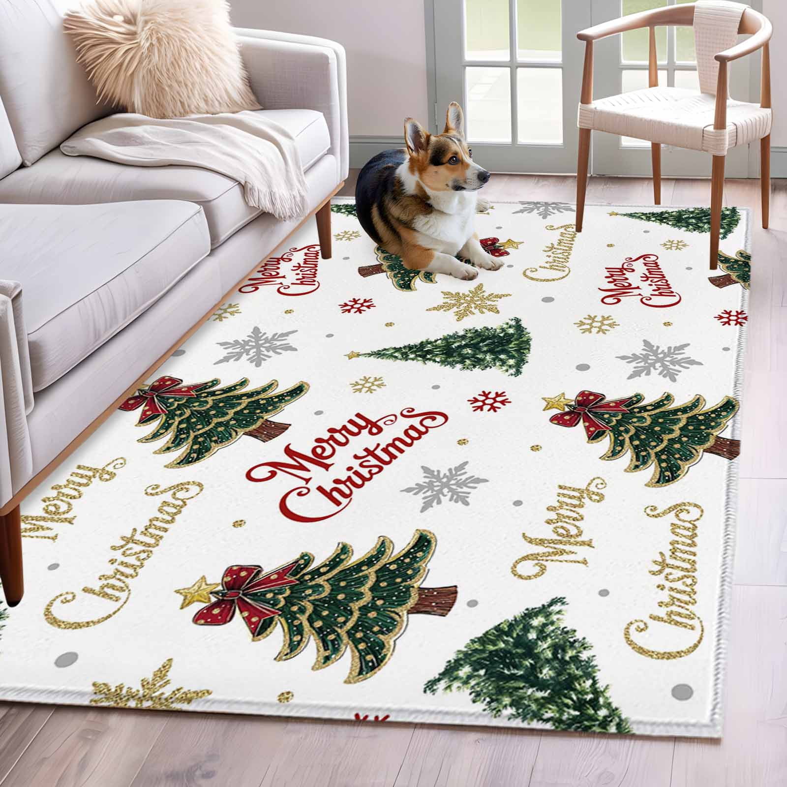 Xmas Tree Rug Christmas Tree Area Rug 4x6 Washable Rug Non Slip Xmas Snowflake Tree ...