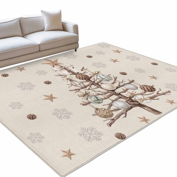 Christmas Tree Area Rug 5'x8', Country Farmhouse Snowflake Pine Cone ...