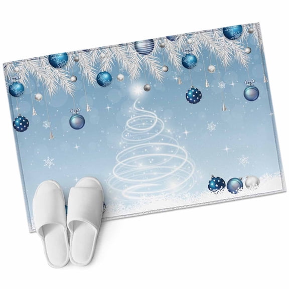 Christmas Tree Area&nbsp;Rug 2x3ft Fir Leaf Xmas Balls Non-Slip&nbsp;Washable Square&nbsp;Rugs Soft Felt Indoor Floor Mat for Bedroom Kitchen Living Room Bathroom