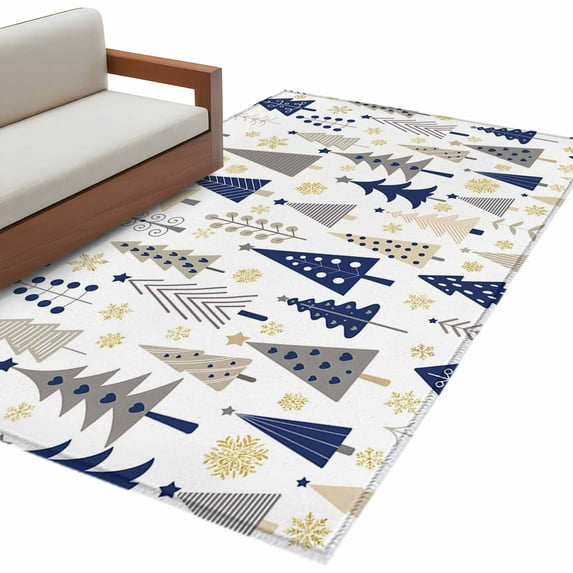 Christmas Tree Area Rug 3x5ft Snowflake Winter Blue Classic Texture Non ...