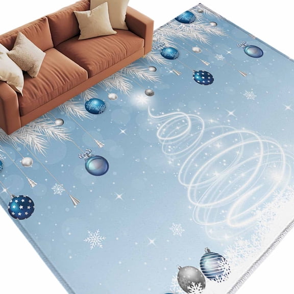 Christmas Tree Area&nbsp;Rug 5x8ft Fir Leaf Xmas Balls Non-Slip&nbsp;Washable Square&nbsp;Rugs Soft Felt Indoor Floor Mat for Bedroom Kitchen Living Room Bathroom