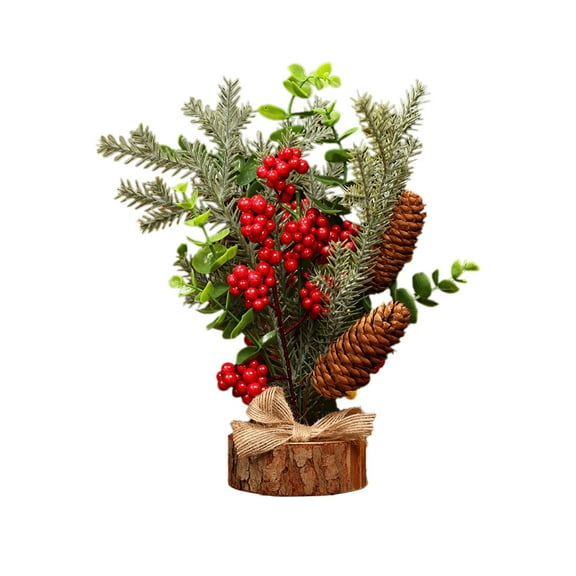 Christmas Tree Artificial Christmas Trees 9.4 Inches Tabletop Mini Christmas Tree Decorations With Red Berries Pine Cone Decorations Tabletop Centerpiece for Home Room Holiday Decorations