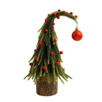 Christmas Tree Artificial Christmas Trees Christmas Decorative 11.8inch Mini Tree With A Crooked Trunk ,Red Berries Wooden Base Pine Branches For Indoor Home Decor Gifts