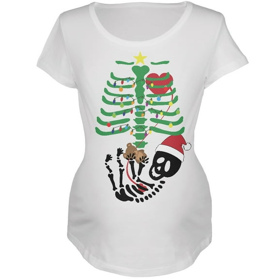 Christmas Tree Baby Skeleton Bear White Maternity Soft T-Shirt - 2X-Large