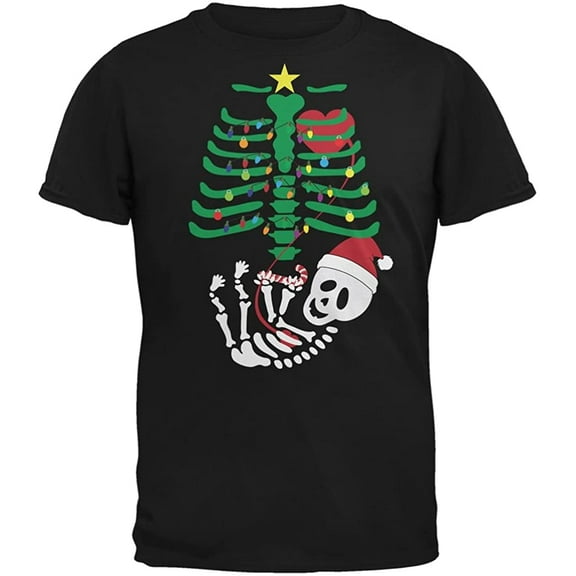 Christmas Tree Baby Skeleton Candy Cane Black Adult T-Shirt - Large