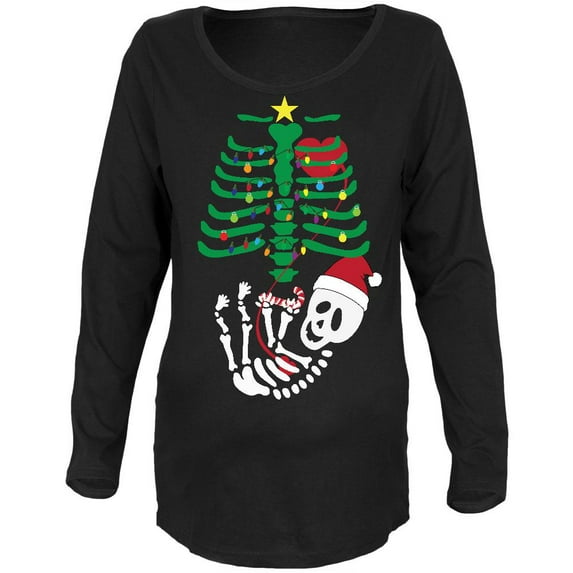 Christmas Tree Baby Skeleton Candy Cane Black Maternity Soft Long Sleeve T-Shirt - 2X-Large