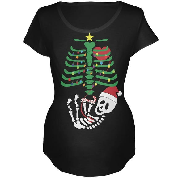 Christmas Tree Baby Skeleton Candy Cane Black Maternity Soft T-Shirt - Small