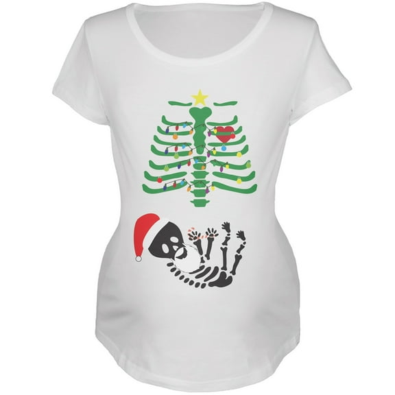 Christmas Tree Baby Skeleton Candy Cane White Maternity Soft T-Shirt - Small