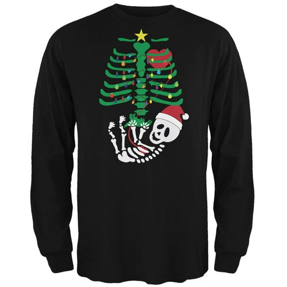 Christmas Tree Baby Skeleton Dinosaur Black Adult Long Sleeve T-Shirt - 2X-Large