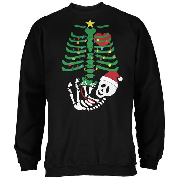 Christmas Tree Baby Skeleton Dinosaur Black Adult Sweatshirt - Large