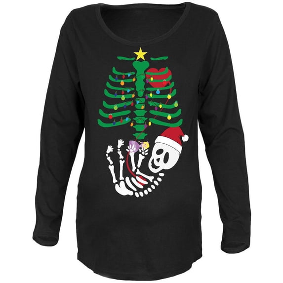 Christmas Tree Baby Skeleton Doll Black Maternity Soft Long Sleeve T-Shirt - X-Large