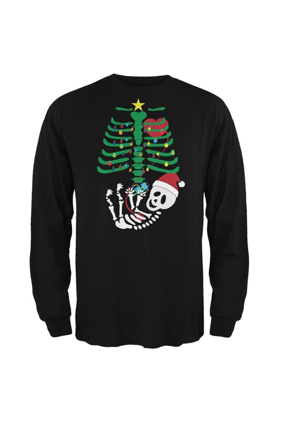 Christmas Tree Baby Skeleton Robot Black Adult Long Sleeve T-Shirt - Small