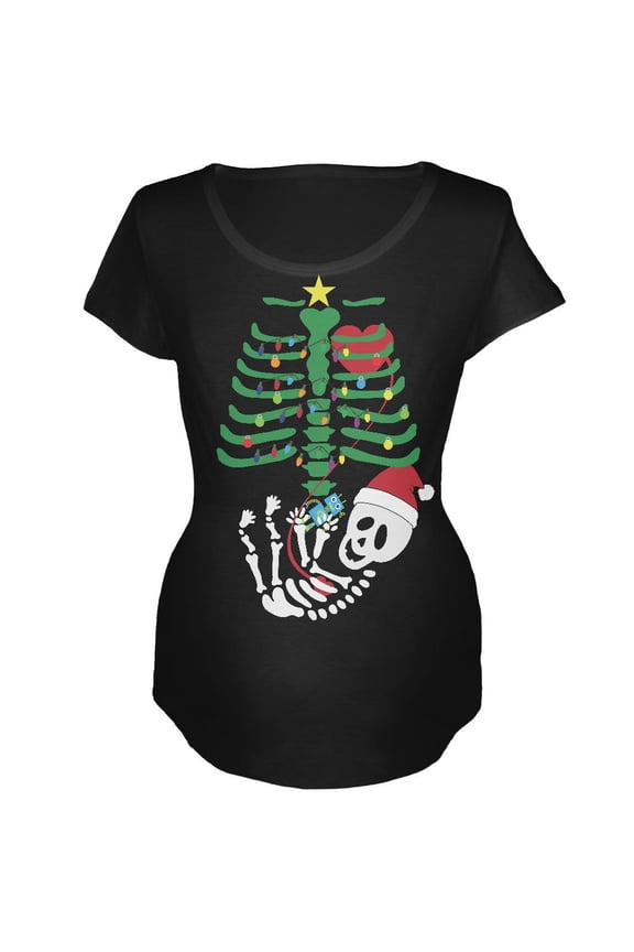 Christmas Tree Baby Skeleton Robot Black Maternity Soft T-Shirt - 2X-Large