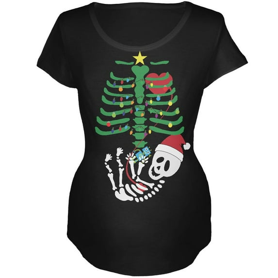 Christmas Tree Baby Skeleton Robot Black Maternity Soft T-Shirt - Large