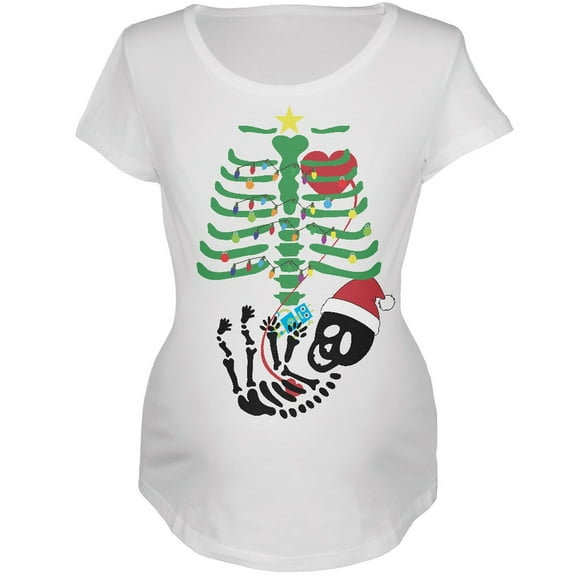 Christmas Tree Baby Skeleton Robot White Maternity Soft T-Shirt - 2X-Large