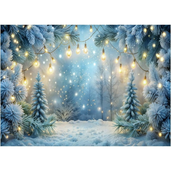 Christmas Tree Backdrop Winter Snow Scene Halo Spots Photography Background Blue Wonderland Snowflake Forest Family Holiday Party Party Decorations Banner Supplies Photo Booth Props