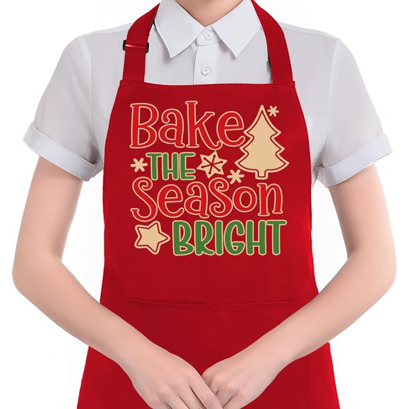 Christmas Tree Baking Apron with Pockets, Christmas Baker Gifts, Bake the Season Bright Holiday Xmas Waterproof Adjustable Cooking Apron for Kitchen Dishwashing Grilling
