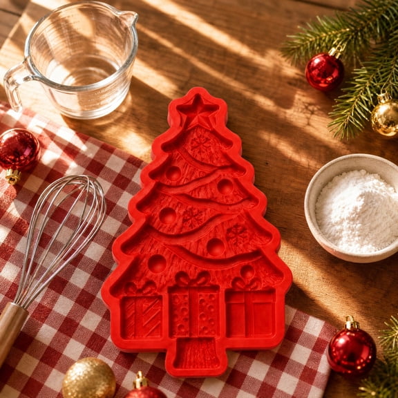 Christmas Tree Baking Mold, Reusable Plastic Christmas Tree Mold for Chocolate, Cake, Candy & Jelly, Kitchen Holiday Baking Tool, Food-Grade & Easy Release, 1-Piece
