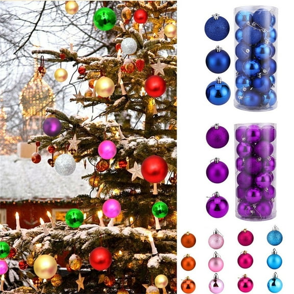 Christmas Tree Ball Ornaments 24 Pcs Hanging Ball for Indoor and Outdoor Happy Time Christmas Decor Xmas Decorations Set Christmas Ball Ornaments Tree Purple