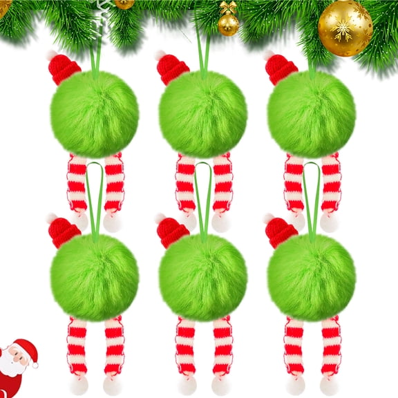 Christmas Tree Ball Ornaments 8.4inch Green Furry Christmas Balls With Ribbon Green Soft Faux Artificial Fur Christmas Hanging Ball Ornaments for Xmas Indoor Wreath Home Office Decor