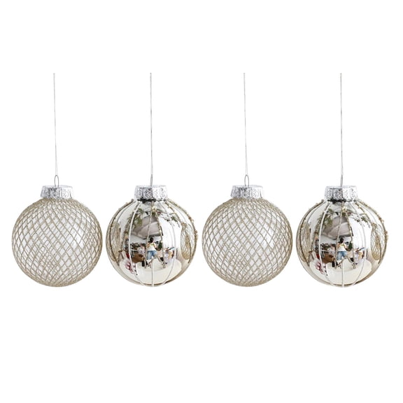 Christmas Tree Ball Ornaments, Boxed Set of 4 Plastic Hanging Decorations, Glitter & Sequin Holiday Baubles for Tree, Fireplace, Window & Party Décor