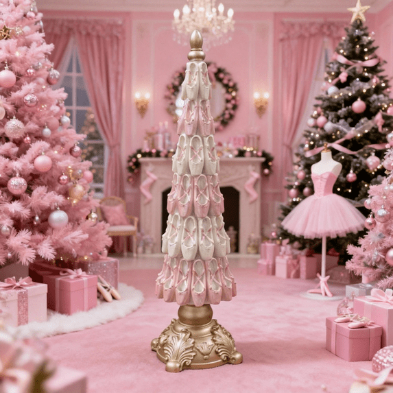 Christmas Tree Ballerina Shoe Tree Ornament, Resin Glittered Ballet Decoration, Pinktrend Ballet Decoration for Home and Holiday Gift