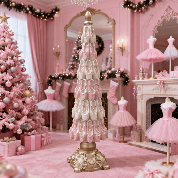 Christmas Tree Ballerina Shoe Tree, Resin Ballet Ornament, Glittered Pink Ballerina Display for Tree and Home Decor