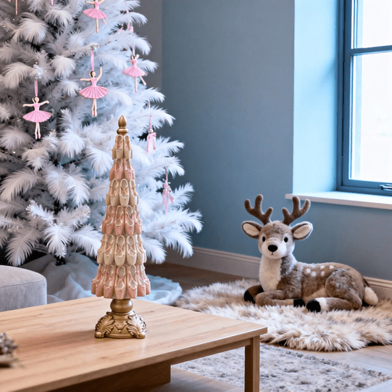 Christmas Tree Ballerina Shoe Tree, Resin Ballet Ornament, Pink Glittered Ballet Decoration, Perfect Holiday Present and Gift for Home Decor