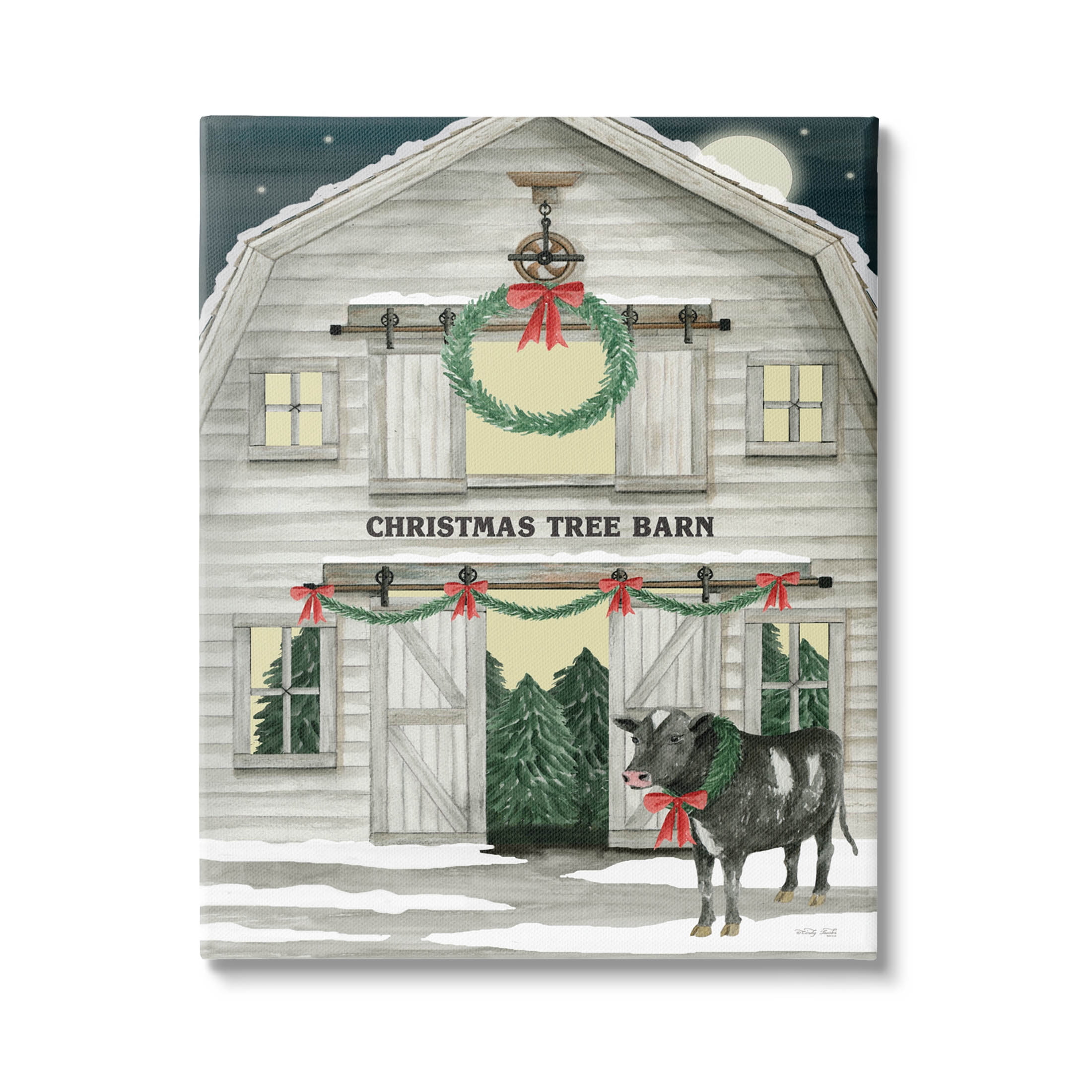 Christmas Tree Barn Rural Countryside Holiday Graphic Art Gallery Wrapped Canvas Print Wall Art