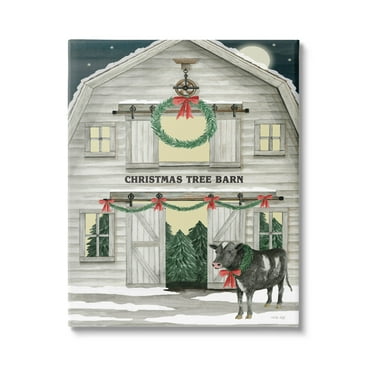 Christmas Tree Barn Rural Countryside Holiday Graphic Art Gallery Wrapped Canvas Print Wall Art