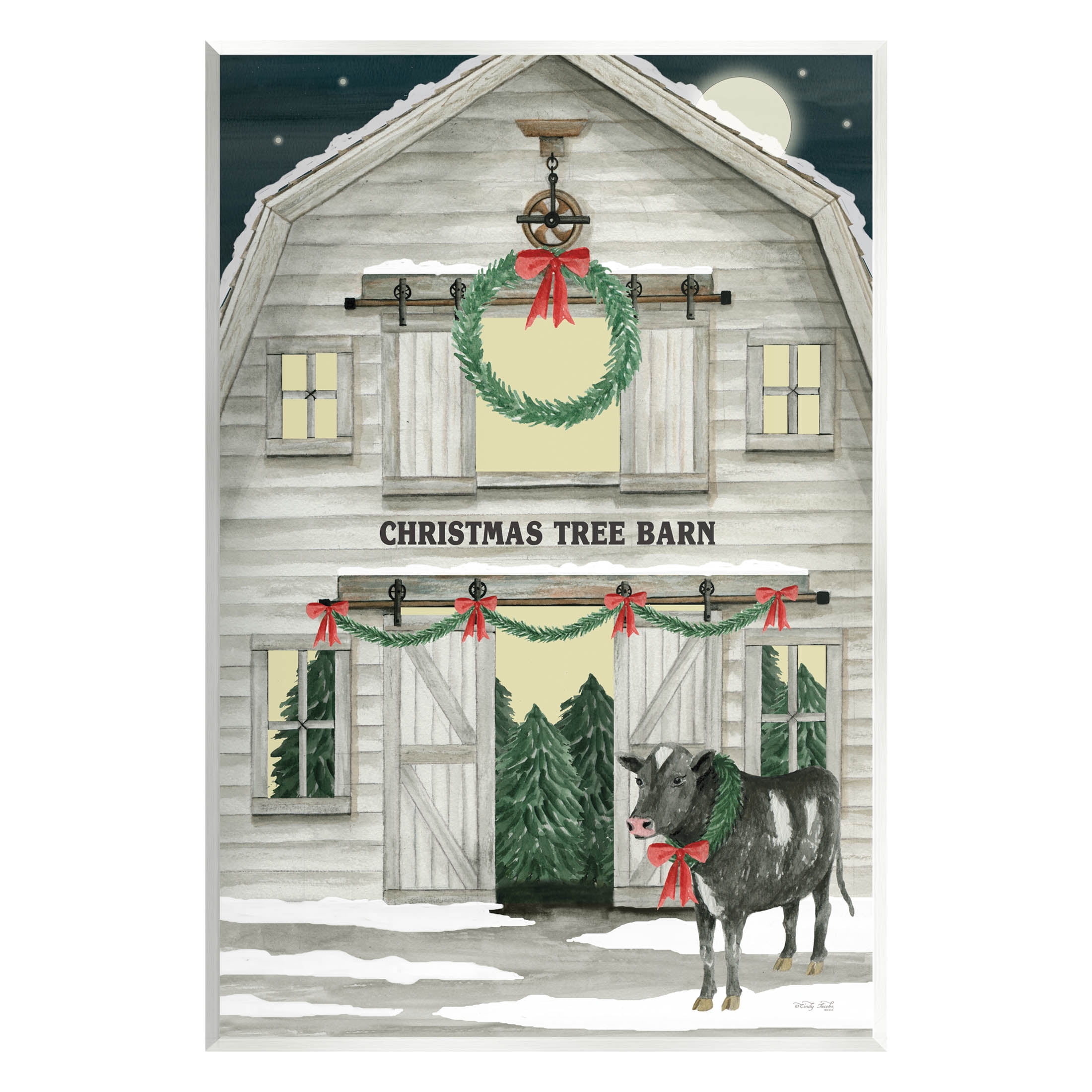 Christmas Tree Barn Rural Countryside Holiday Graphic Art Unframed Art Print Wall Art
