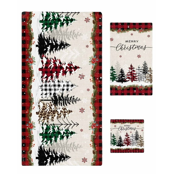 Christmas Tree Bath Towels for Bathroom Set,Luxury Microfiber Towels Gifts for Women,Quick Dry Beach Kitchen Hand Hair Face Towel and Dish Washcloth,Red Black Plaid Xmas Snowflake Yoga Towels+Set