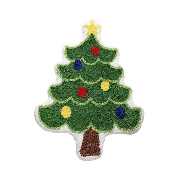 Christmas Tree Bathroom Rug Absorbent Washable Green Bath Mat Christmas Bathroom Decoration Non Slip Tree Shaped Area Rugs for Front Door Living Room Floor Decor