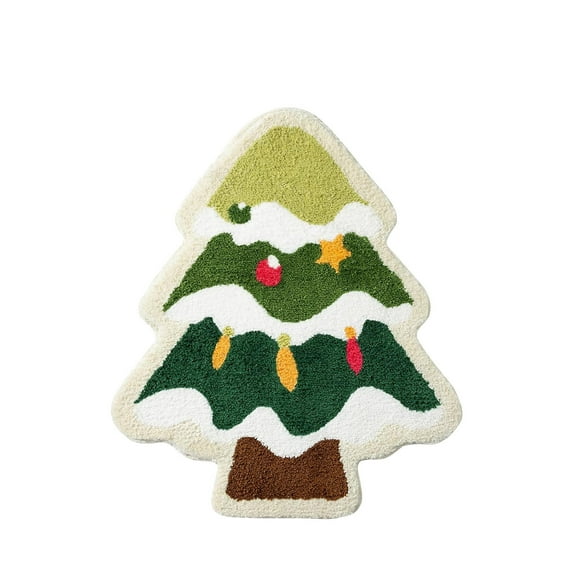 Christmas Tree Bathroom Rugs for Living Room Green Rug Absorbent Washable Bath Mat Shower Non-Slip Soft Thick Durable Bathtub Carpet for Women 60*40cm