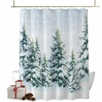 Christmas Tree Bathroom Shower Curtain Winter Snow Scene Pine Trees Forest Farmhouse Waterproof Washable Shower Curtains for Bathtub Bath Decor with Grommets and Hook 36 X 72 Inch