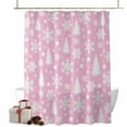 thumbnail image 1 of Christmas Tree Bathroom Shower Curtain Winter Snowflakes Stars White Pink Waterproof Washable Shower Curtains for Bathtub Bath Decor with Grommets and Hook 72 X 84 Inch, 1 of 8