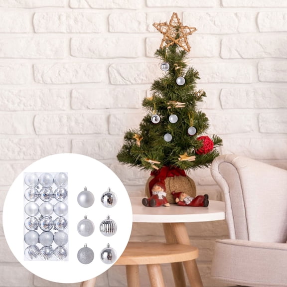 Christmas Tree Baubles 36Pcs, Rvkxad 3cm Plastic Glitter Christmas Ball Ornaments, Shatterproof Hanging Decor for Tree Party Home Wedding Centerpiece, Silver