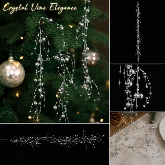 Christmas Tree Bead Garland, 6.5ft Beaded Strand Wreath for Holiday Decoration, Shiny Pearl Chain for Christmas Tree, Wedding, and Festive Home Party Decor