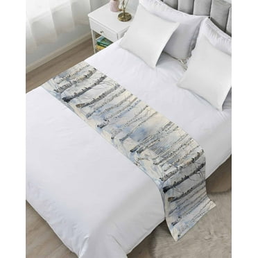 Christmas Tree Bed Runner for Twin Size Bed, White Winter Xmas Snowflake Bedspread Protector Slipcover Bed Scarf for Foot Bed Runners & Scarves for Bedroom Hotel Wedding Room 71x20 Inches