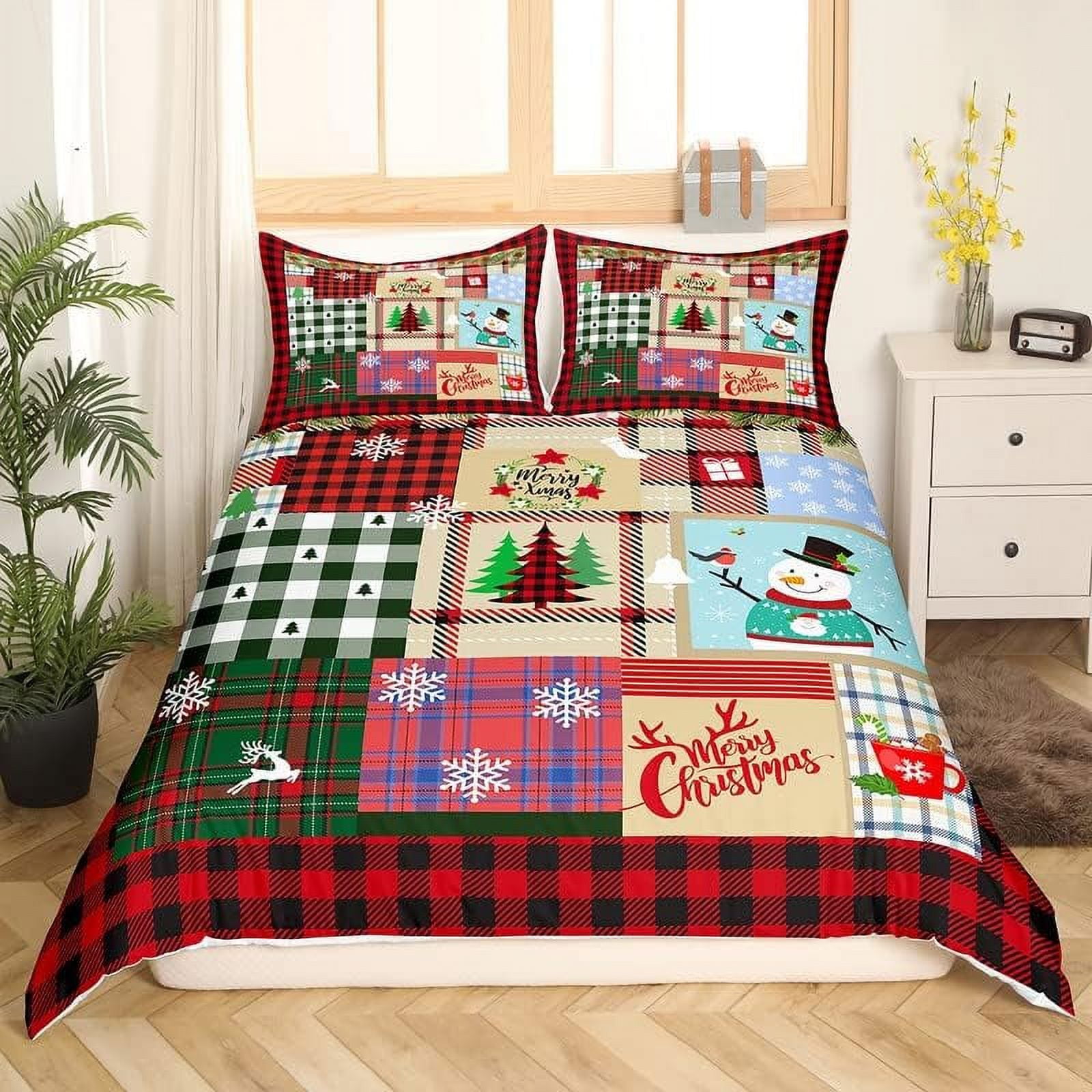 Christmas Tree Bedding Set Kids Santa Claus Comforter Cover Set Girls Snowflake Duvet Cover