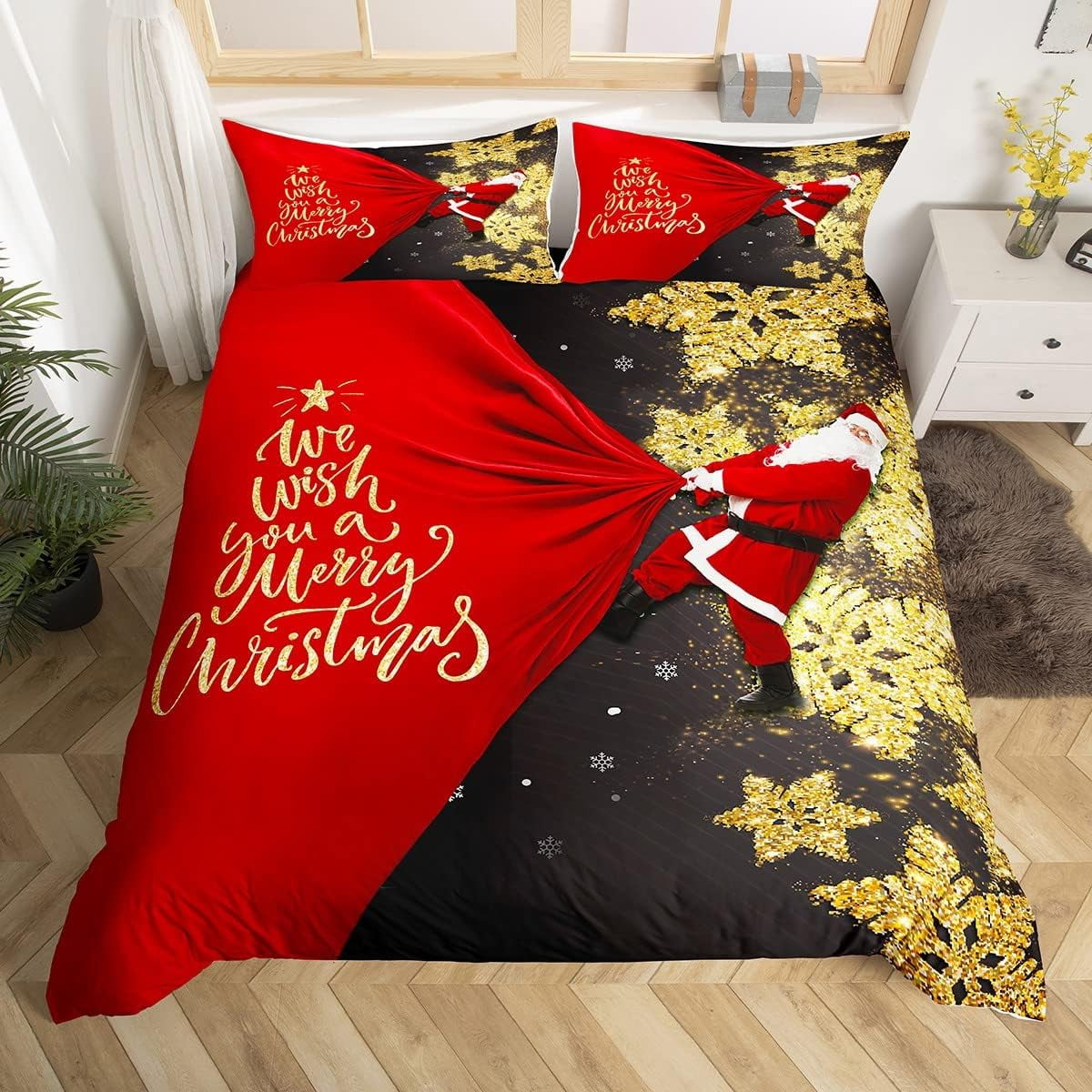 Christmas Tree Bedding Set Kids Santa Claus Comforter Cover Set Girls Snowflake Duvet Cover