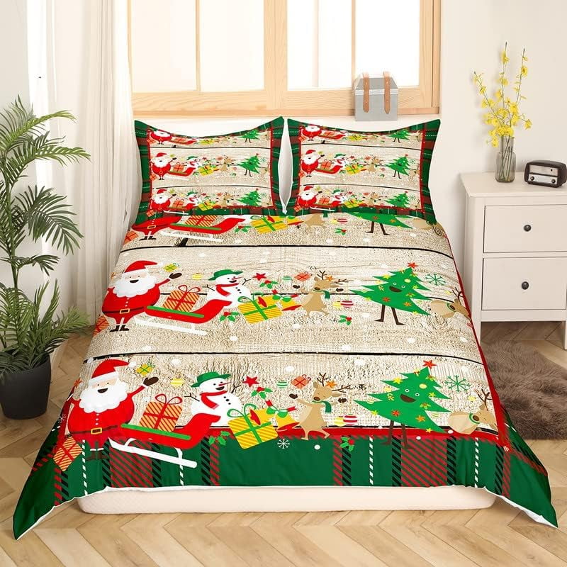 Christmas Tree Bedding Set Kids Santa Claus Comforter Cover Set Girls Snowflake Duvet Cover