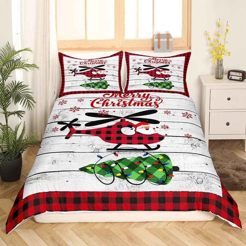 Christmas Tree Bedding Set Kids Santa Claus Comforter Cover Set Girls Snowflake Duvet Cover