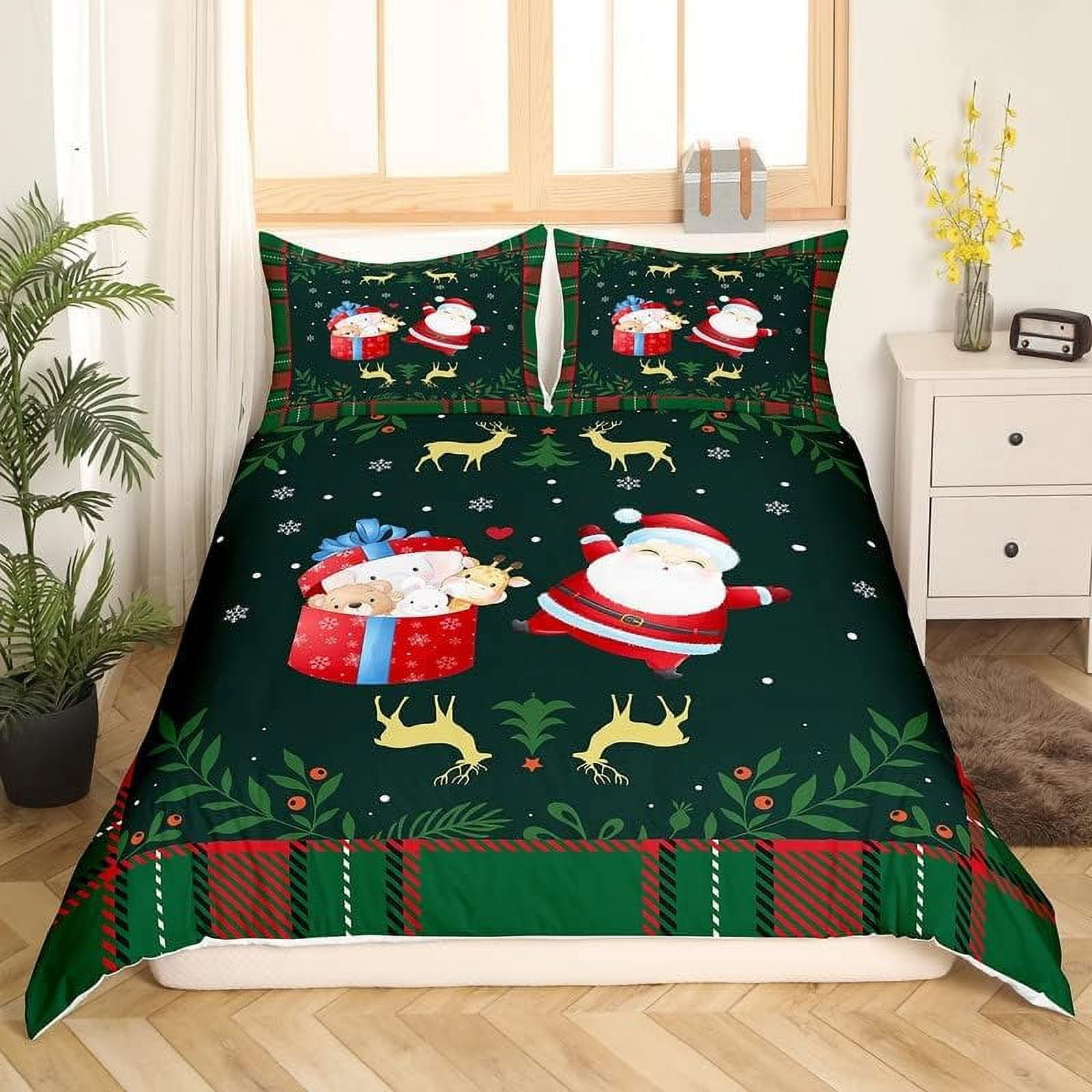 Christmas Tree Bedding Set Kids Santa Claus Comforter Cover Set Girls Snowflake Duvet Cover