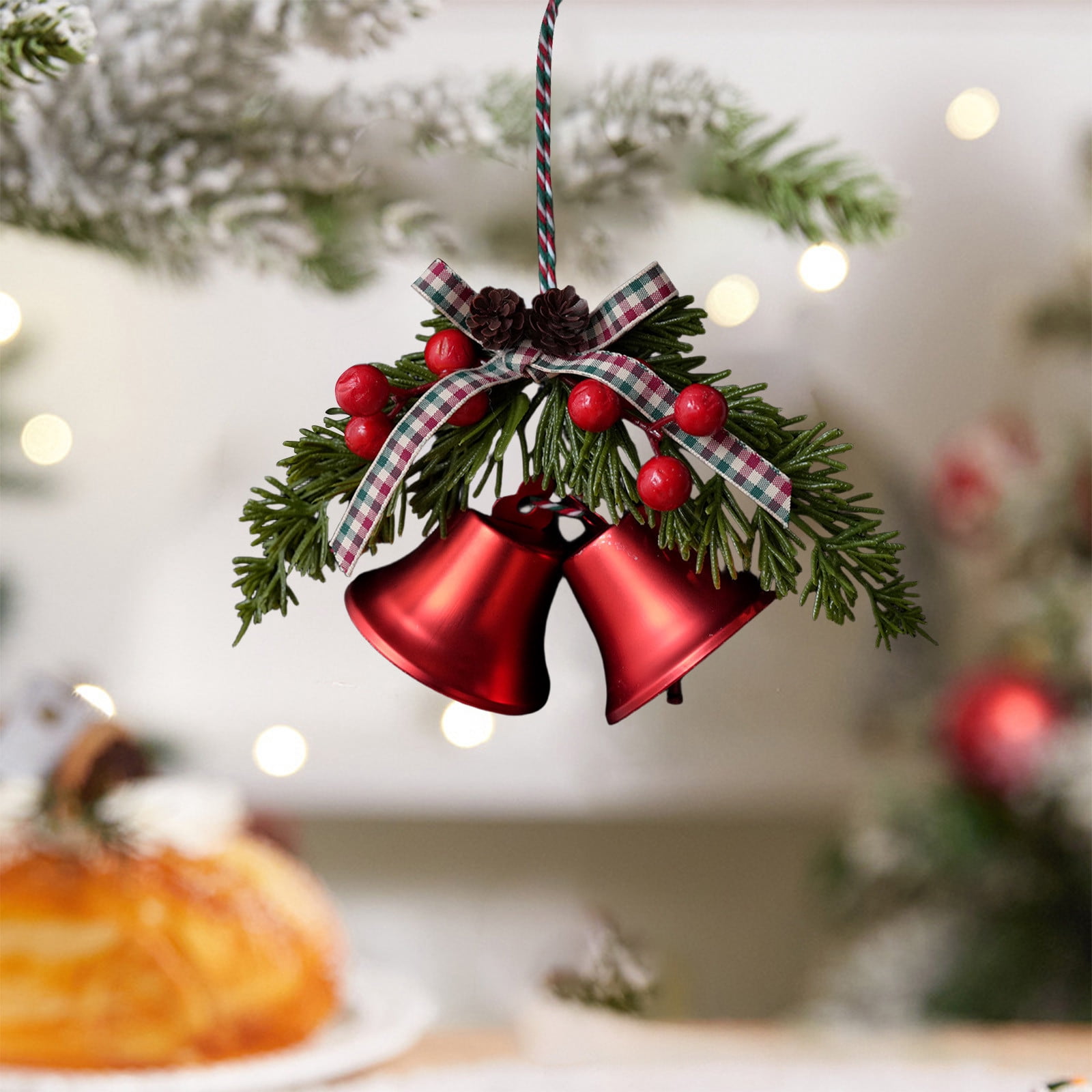 Christmas Tree Bell,2PC Metal Jingle Bells with Red Bow and Berry Tree ...