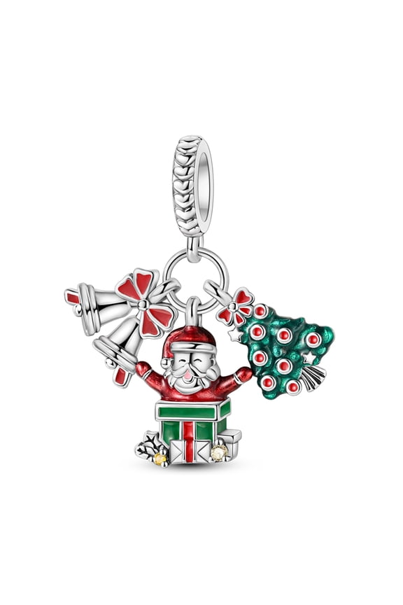 Christmas Tree Bell And Santa Claus Pendant Charm, Compatible with Most Bracelet, Charm for Bracelet