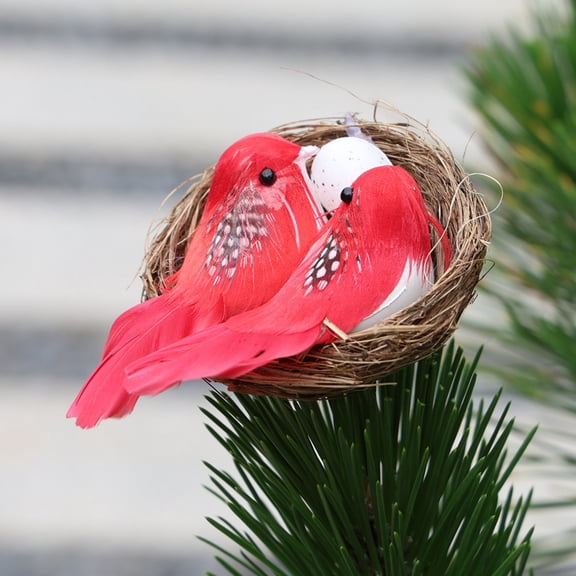 Christmas Tree Bird Ornaments, Christmas Decorations Indoor Outdoor, Artificial Sparrow Clip-On Birds with Rattan Nests and Eggs for Christmas Tree, Wreath, Patio and Garden