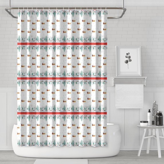 Christmas Tree and Bird Pattern Shower Curtain 72"x72" ,Bathroom Decorative Shower Curtains Set with 12 Hooks,Modern Waterproof Washable Shower Curtain